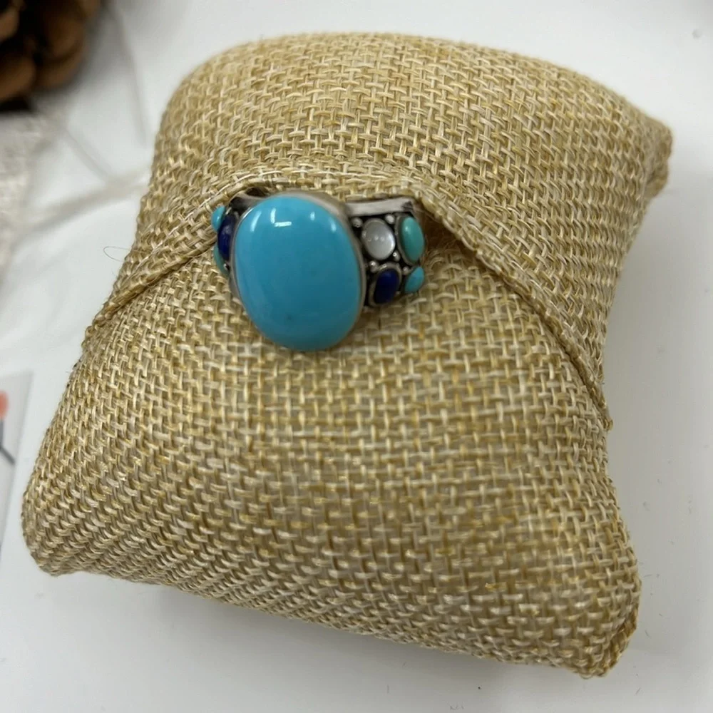 💠Vintage Southwest Style Sterling Silver Ring with Turquoise Gemstone Size 7